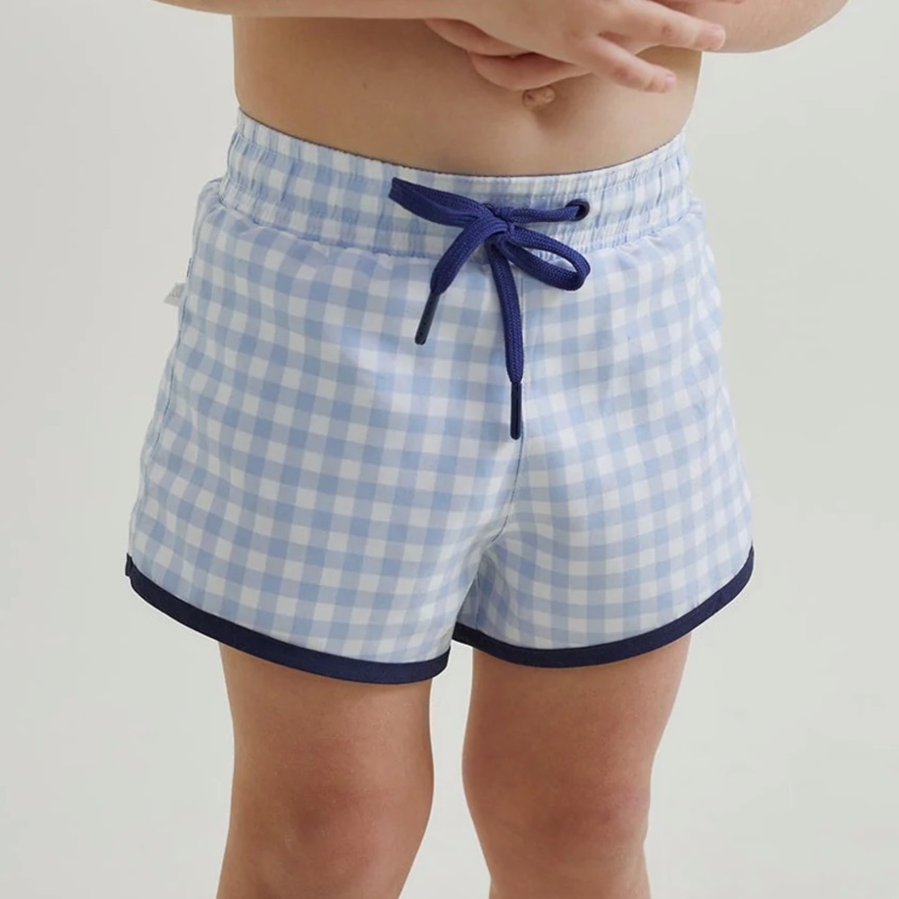 Minnow boys oasis blue gingham boardie